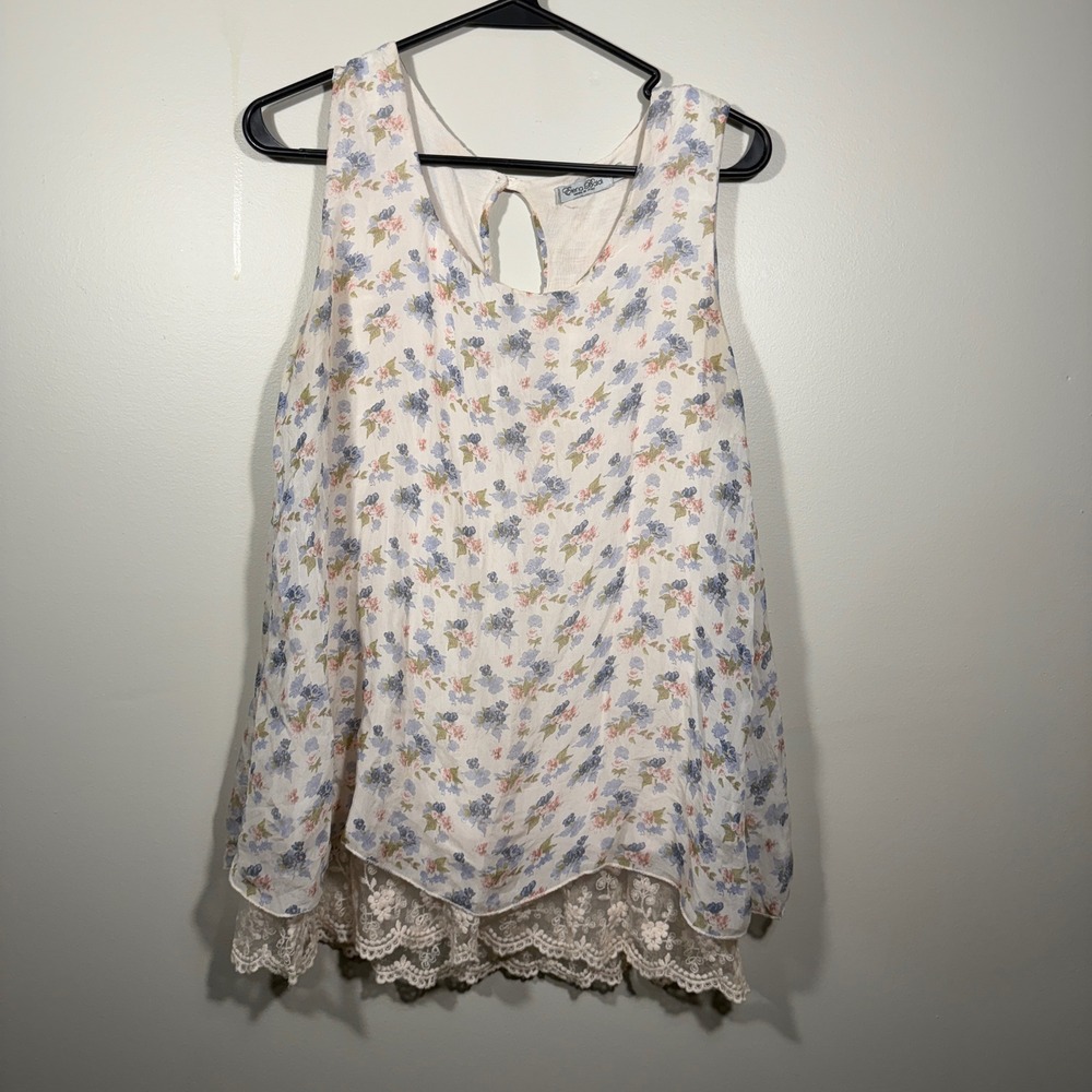 Elena Baldi Floral 100% Silk Lace Trim Tank Top‎ Made in Italy - Size M